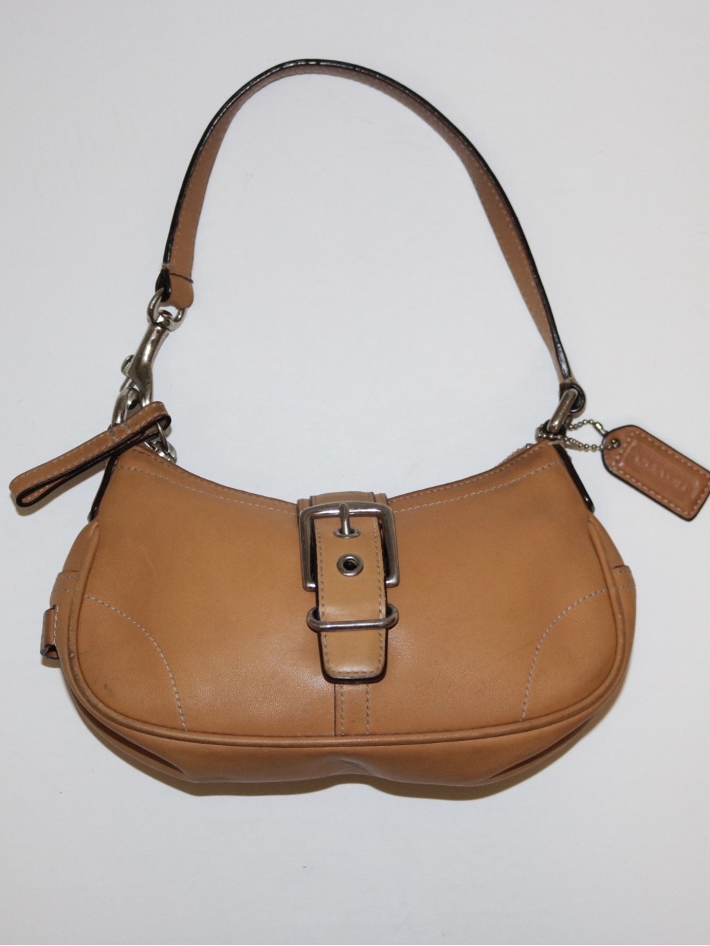 Vintage Coach Tan Leather Mini Bag with Buckle Accent